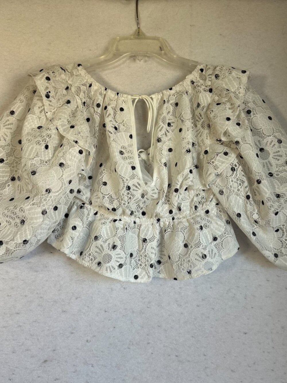 For Love And Lemons White & Black Polka Dot Lace Cropped Glen Blouse top sz M - Picture 6 of 8
